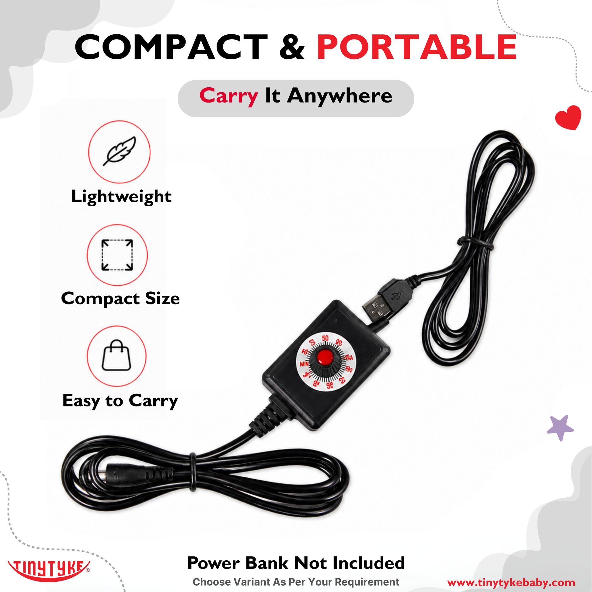 TinyTyke- Power Bank Compatible Adaptor (Power Bank Not Included)