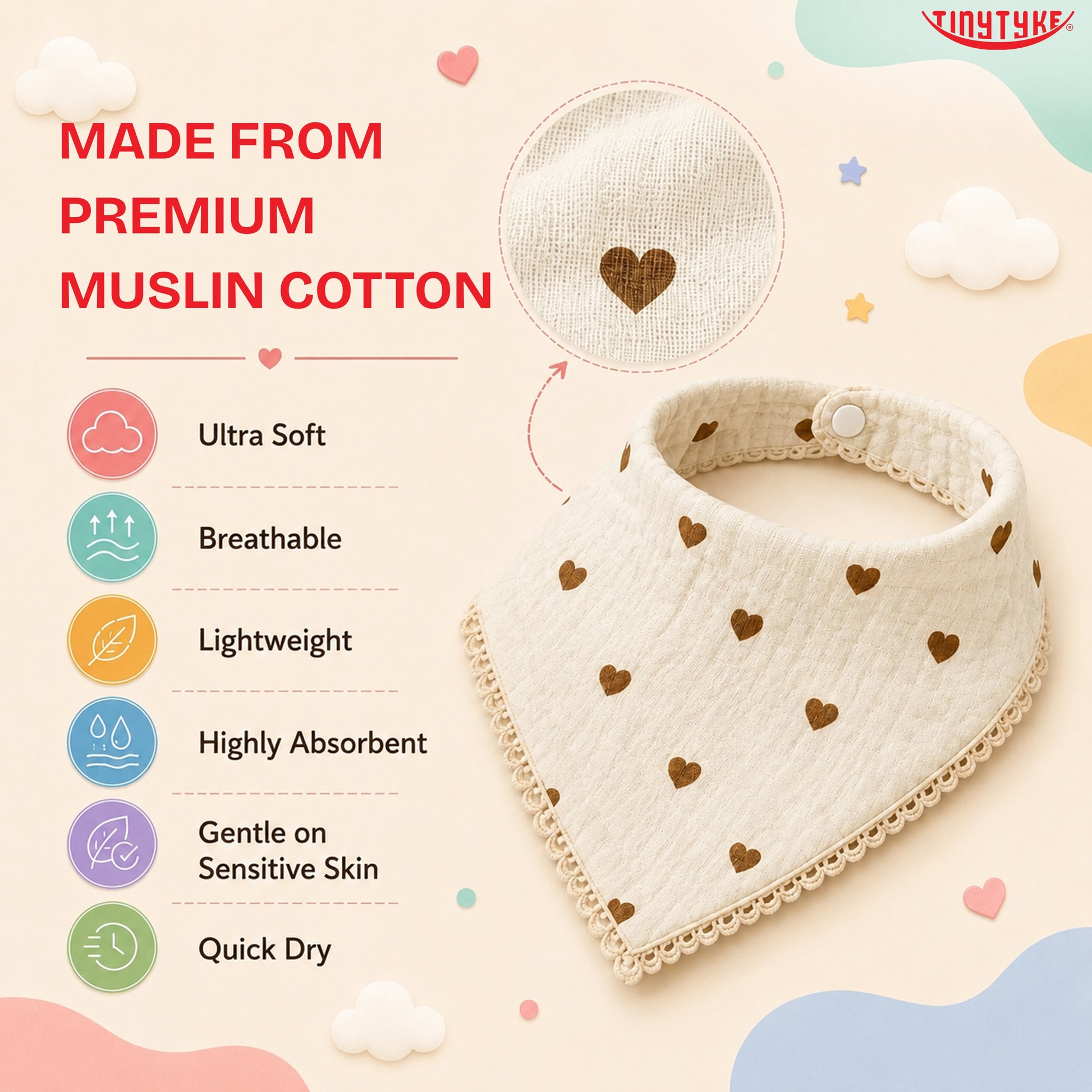 TinyTyke- Premium Muslin Bib Cum Napkin Combo for Babies
