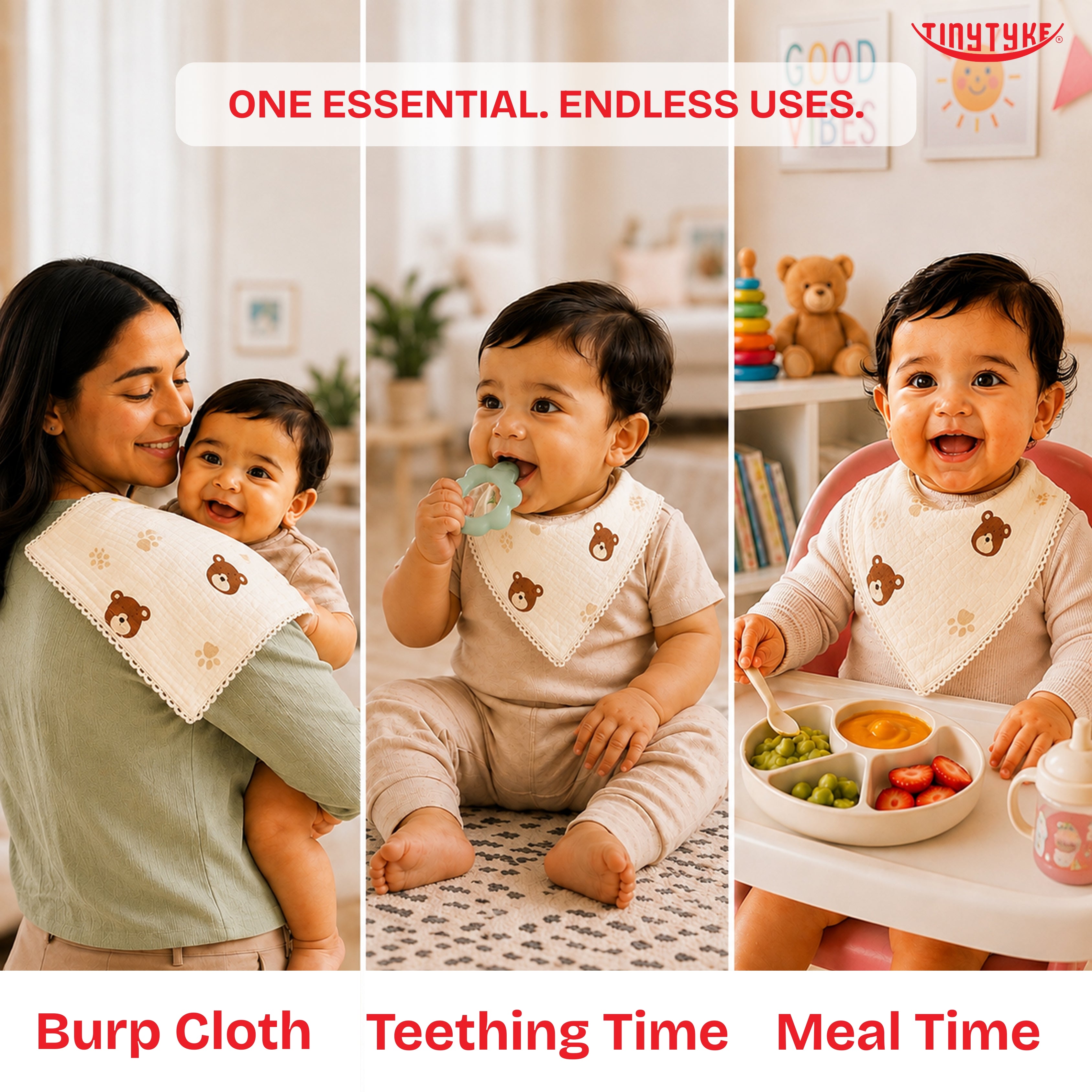 TinyTyke- Premium Muslin Bib Cum Napkin Combo for Babies