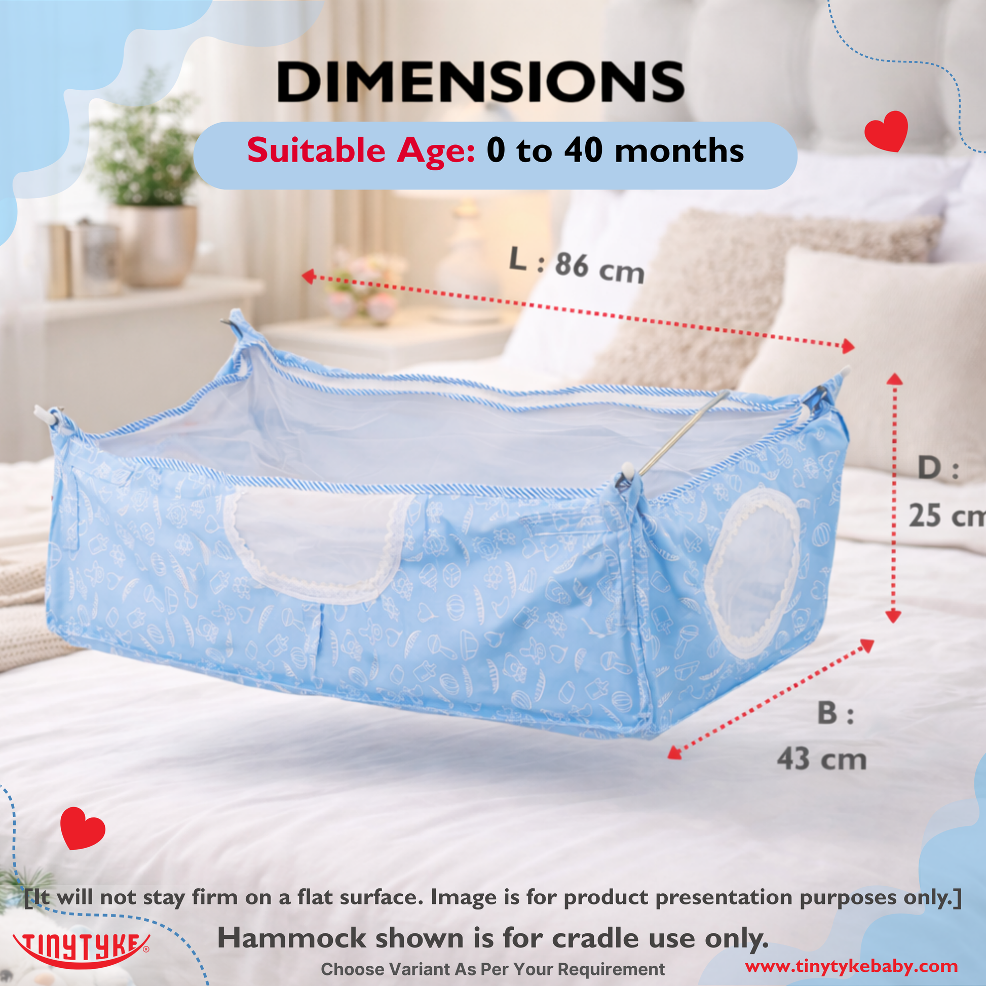 TinyTyke- Square Hammock With Pipe Kit With Mattress | With Mosquito Net Protection