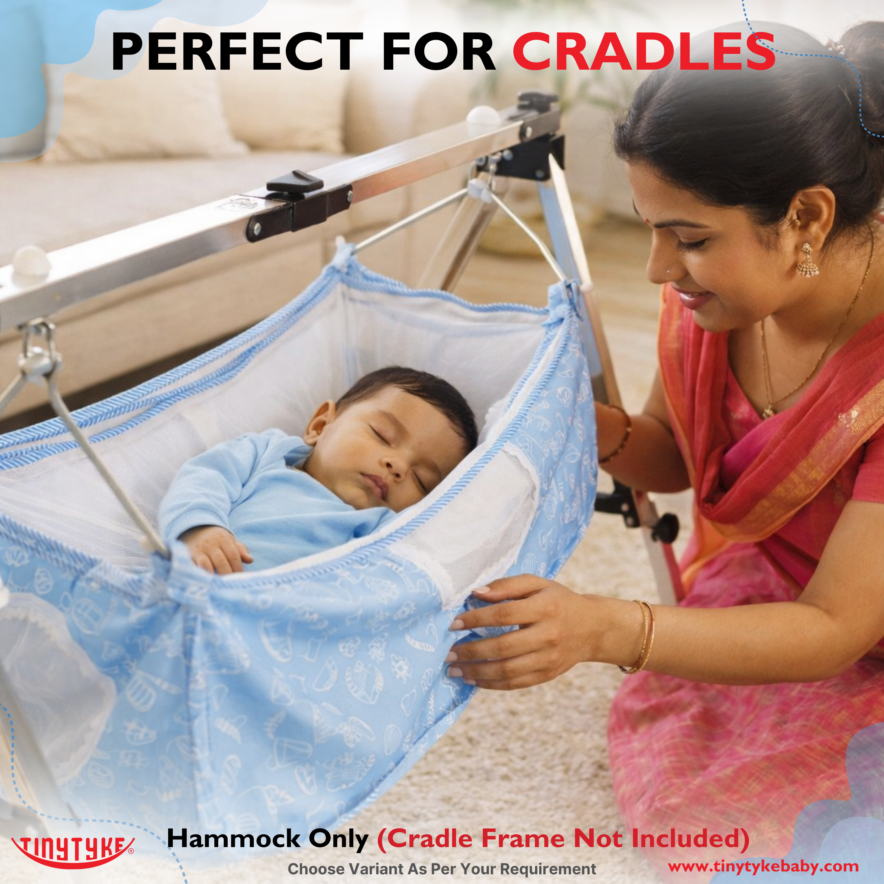 TinyTyke- Square Hammock With Pipe Kit With Mattress | With Mosquito Net Protection