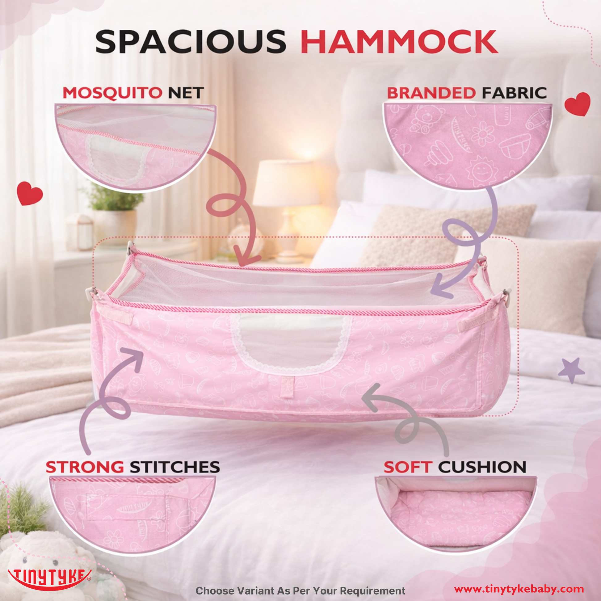 TinyTyke- Square Hammock With Pipe Kit With Mattress | With Mosquito Net Protection