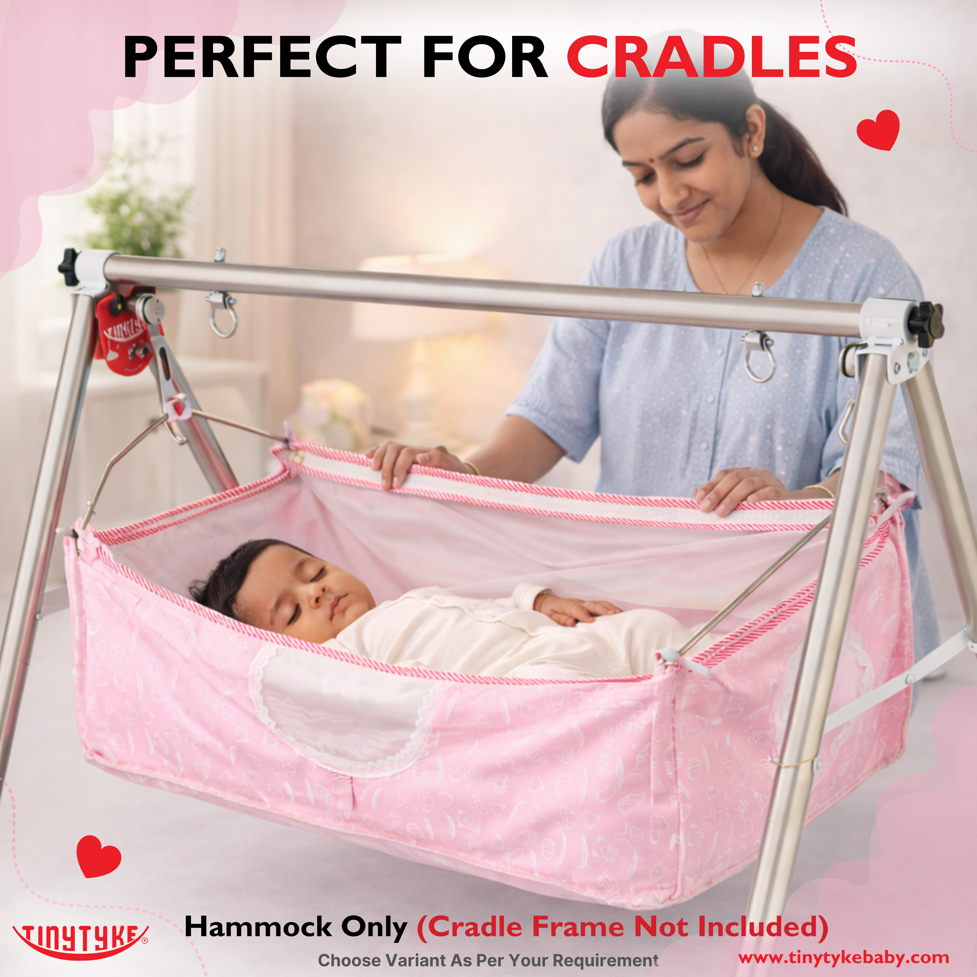 TinyTyke- Square Hammock With Pipe Kit With Mattress | With Mosquito Net Protection