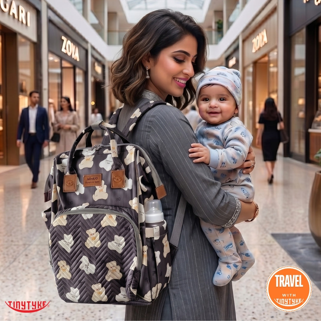 TinyTyke- Smart Organizer Baby Diaper Backpack Bag | Insulated Bottle Pockets