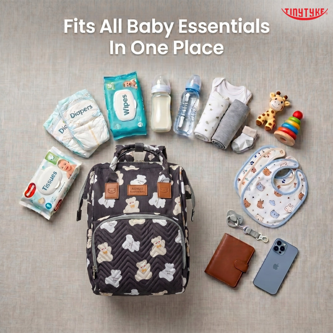 TinyTyke- Smart Organizer Baby Diaper Backpack Bag | Insulated Bottle Pockets