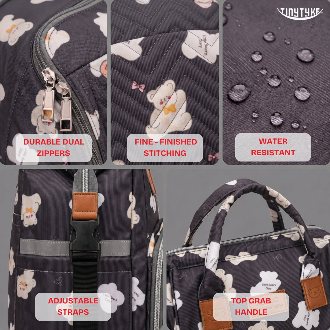 TinyTyke- Smart Organizer Baby Diaper Backpack Bag | Insulated Bottle Pockets