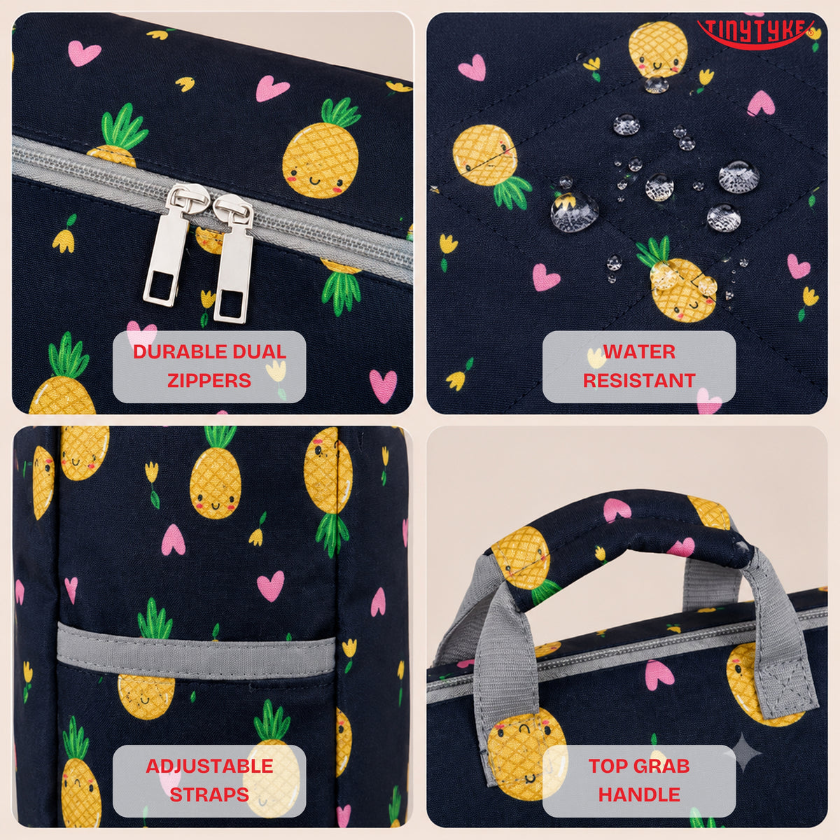 TinyTyke- Smart Organizer Baby Diaper Backpack Bag | Insulated Bottle Pockets