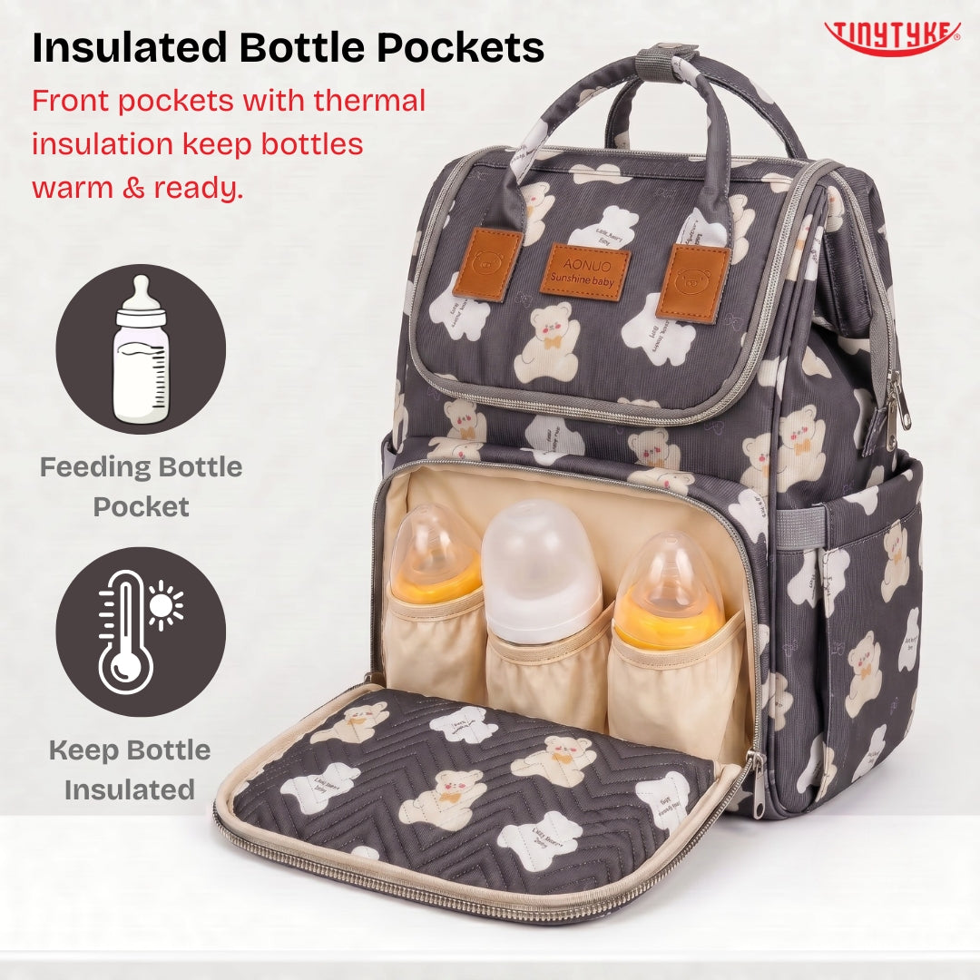 TinyTyke- Smart Organizer Baby Diaper Backpack Bag | Insulated Bottle Pockets