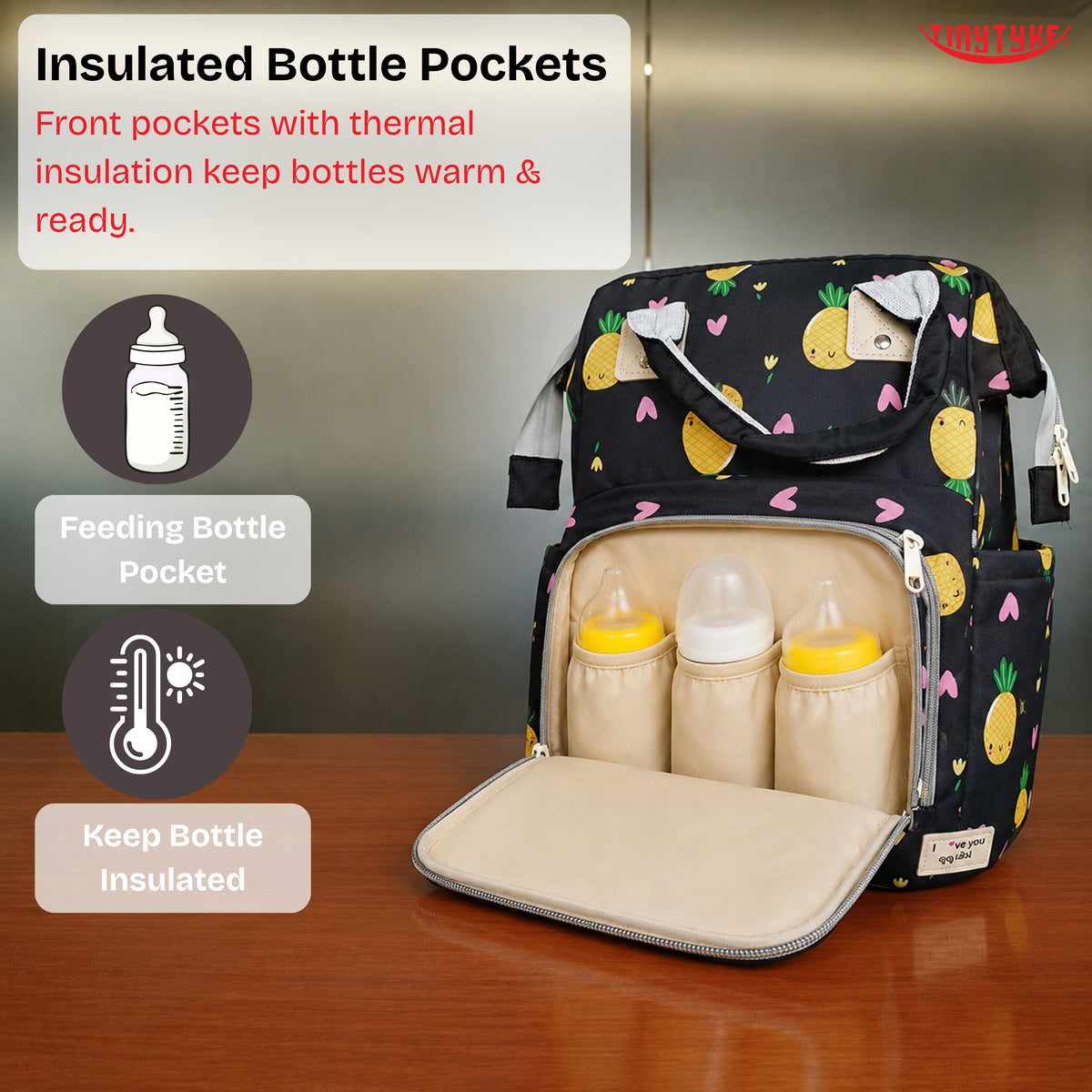 TinyTyke- Smart Organizer Baby Diaper Backpack Bag | Insulated Bottle Pockets