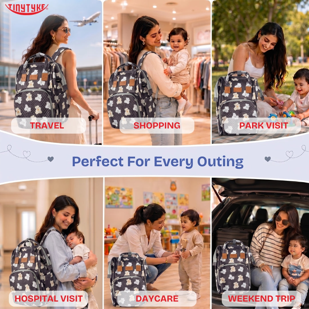 TinyTyke- Smart Organizer Baby Diaper Backpack Bag | Insulated Bottle Pockets