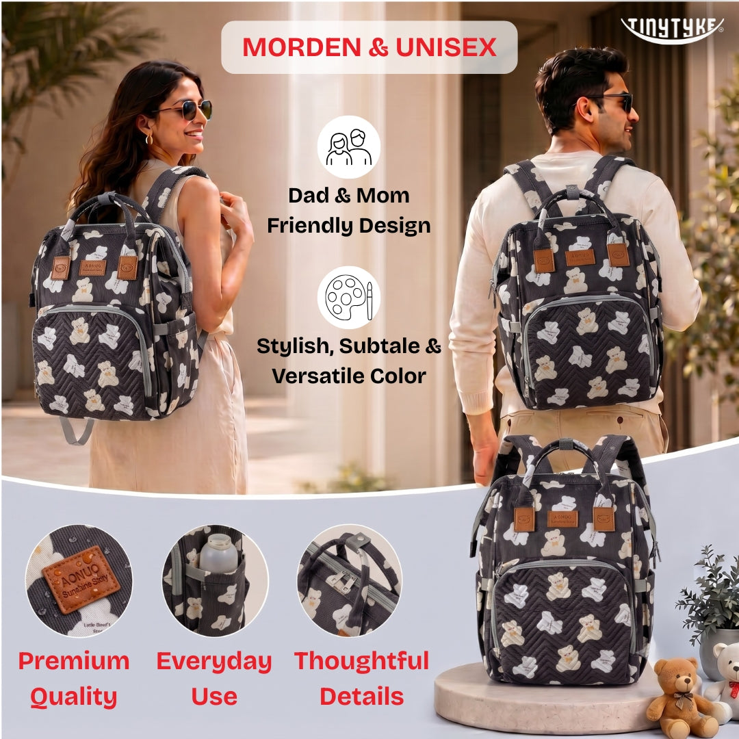 TinyTyke- Smart Organizer Baby Diaper Backpack Bag | Insulated Bottle Pockets
