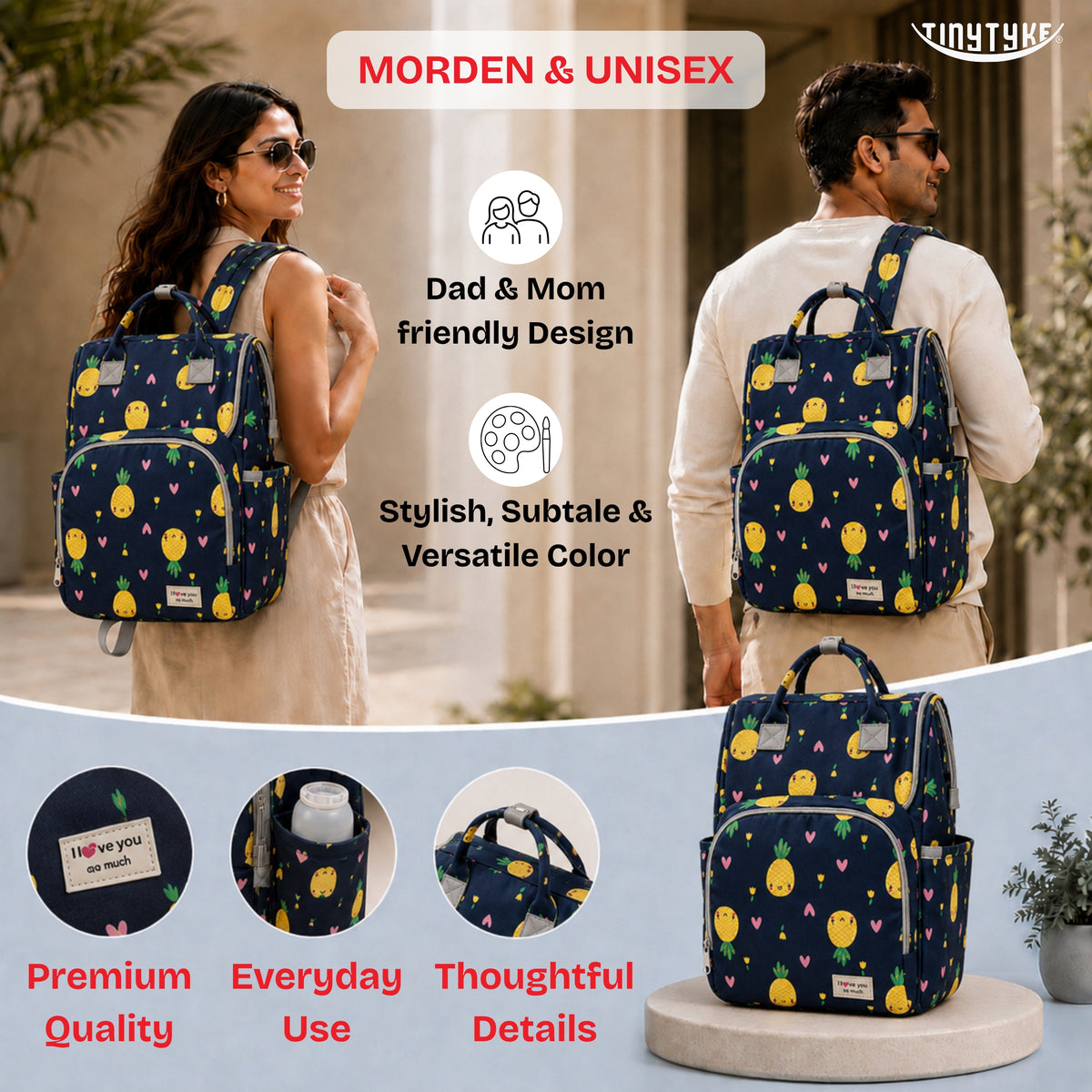 TinyTyke- Smart Organizer Baby Diaper Backpack Bag | Insulated Bottle Pockets