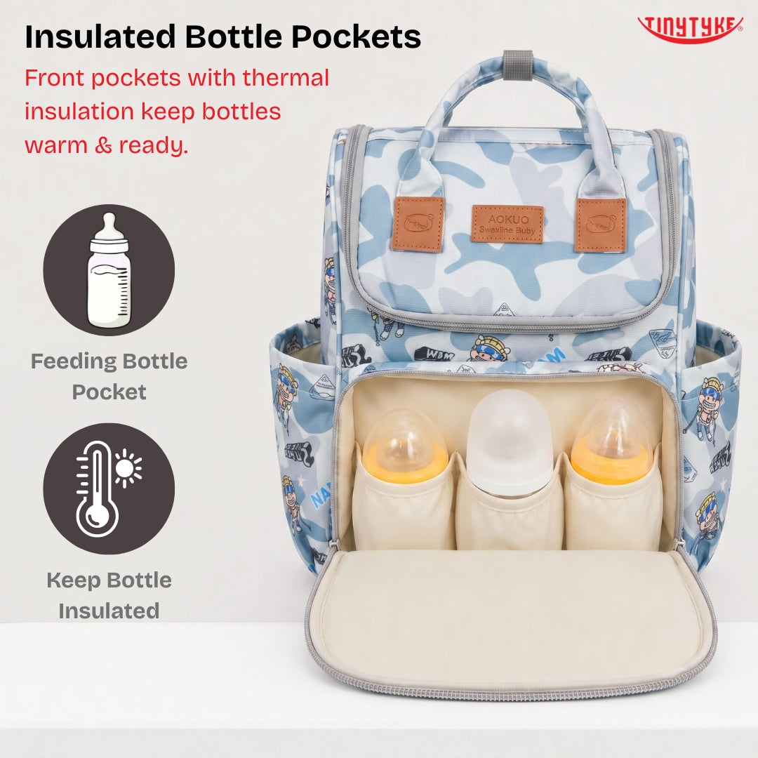 TinyTyke- Smart Organizer Baby Diaper Backpack Bag | Insulated Bottle Pockets