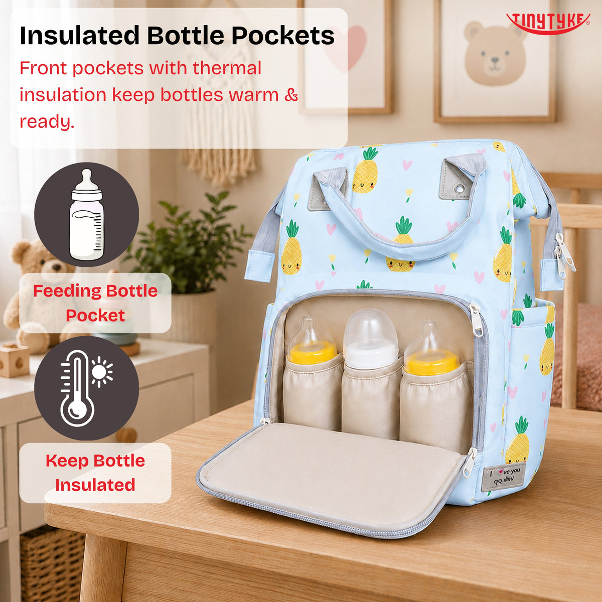 TinyTyke- Smart Organizer Baby Diaper Backpack Bag | Insulated Bottle Pockets