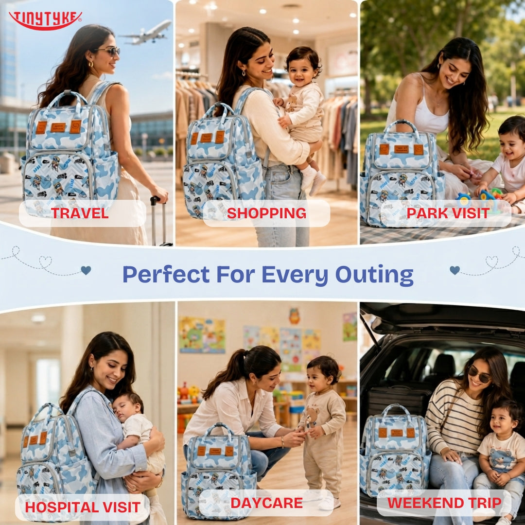 TinyTyke- Smart Organizer Baby Diaper Backpack Bag | Insulated Bottle Pockets