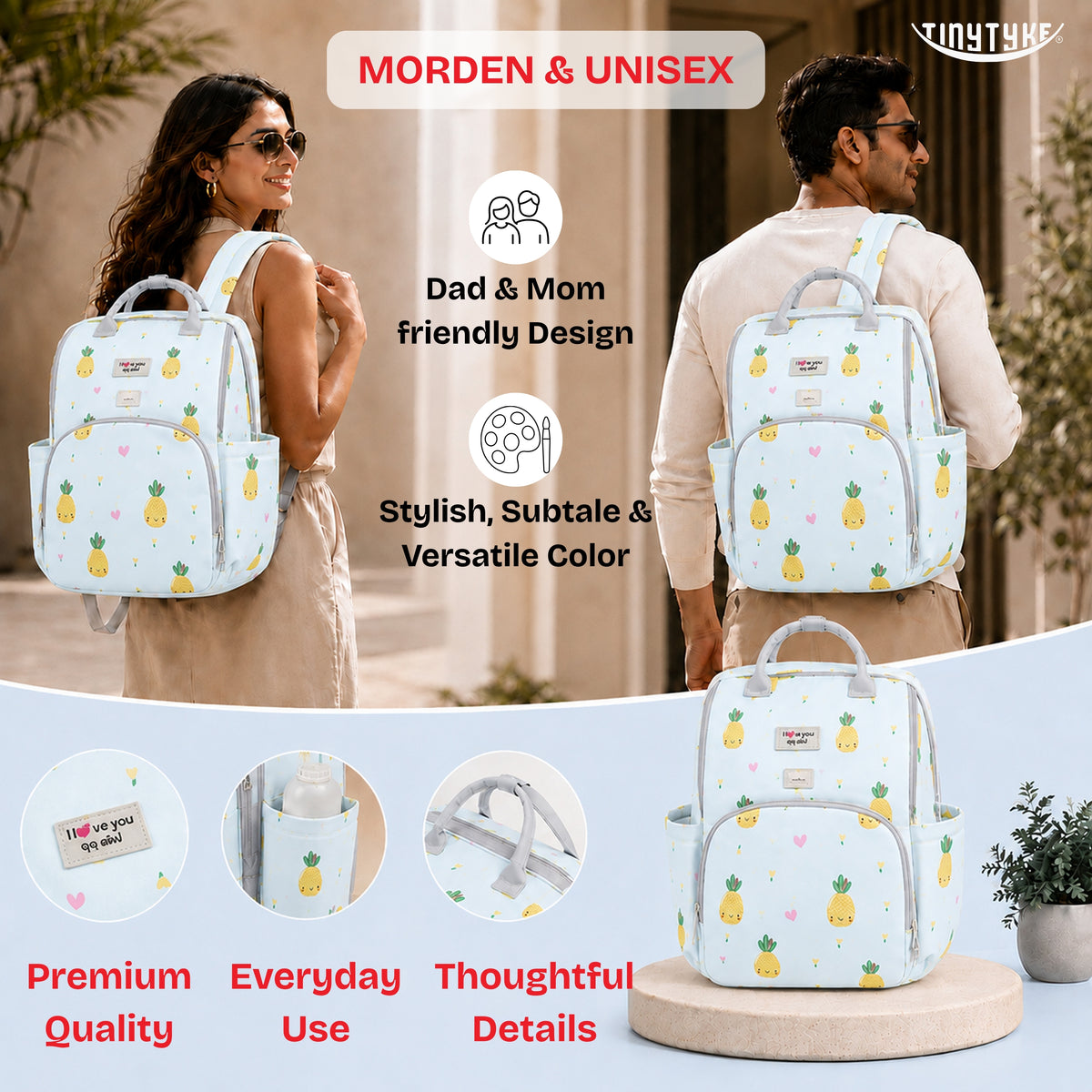 TinyTyke- Smart Organizer Baby Diaper Backpack Bag | Insulated Bottle Pockets