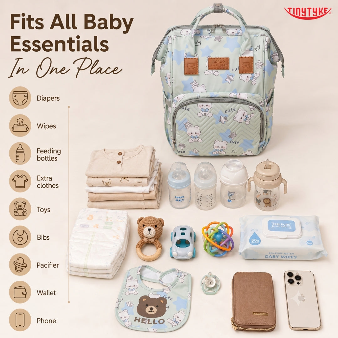 TinyTyke- Smart Organizer Baby Diaper Backpack Bag | Insulated Bottle Pockets