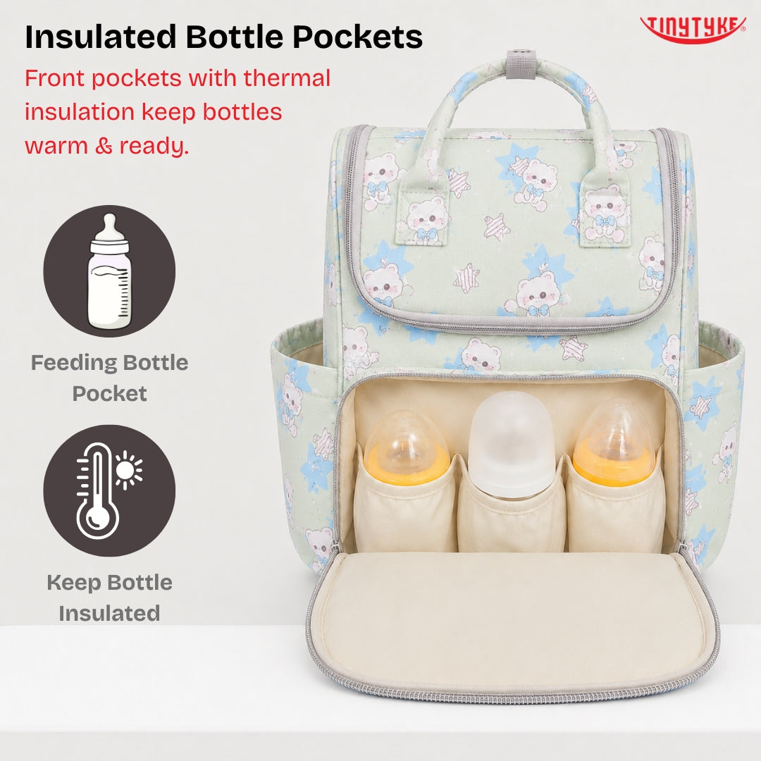 TinyTyke- Smart Organizer Baby Diaper Backpack Bag | Insulated Bottle Pockets
