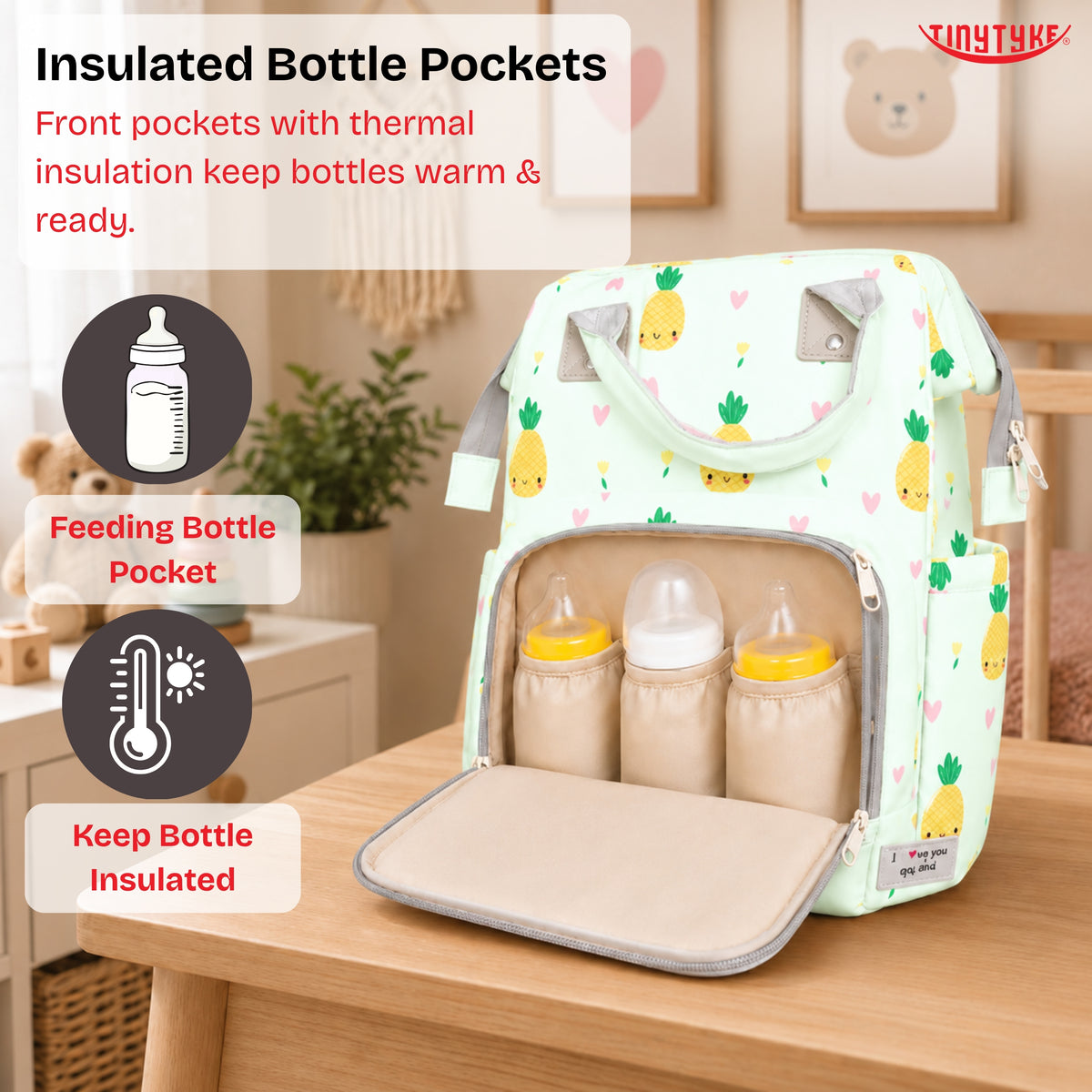 TinyTyke- Smart Organizer Baby Diaper Backpack Bag | Insulated Bottle Pockets