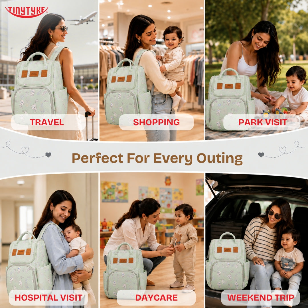 TinyTyke- Smart Organizer Baby Diaper Backpack Bag | Insulated Bottle Pockets