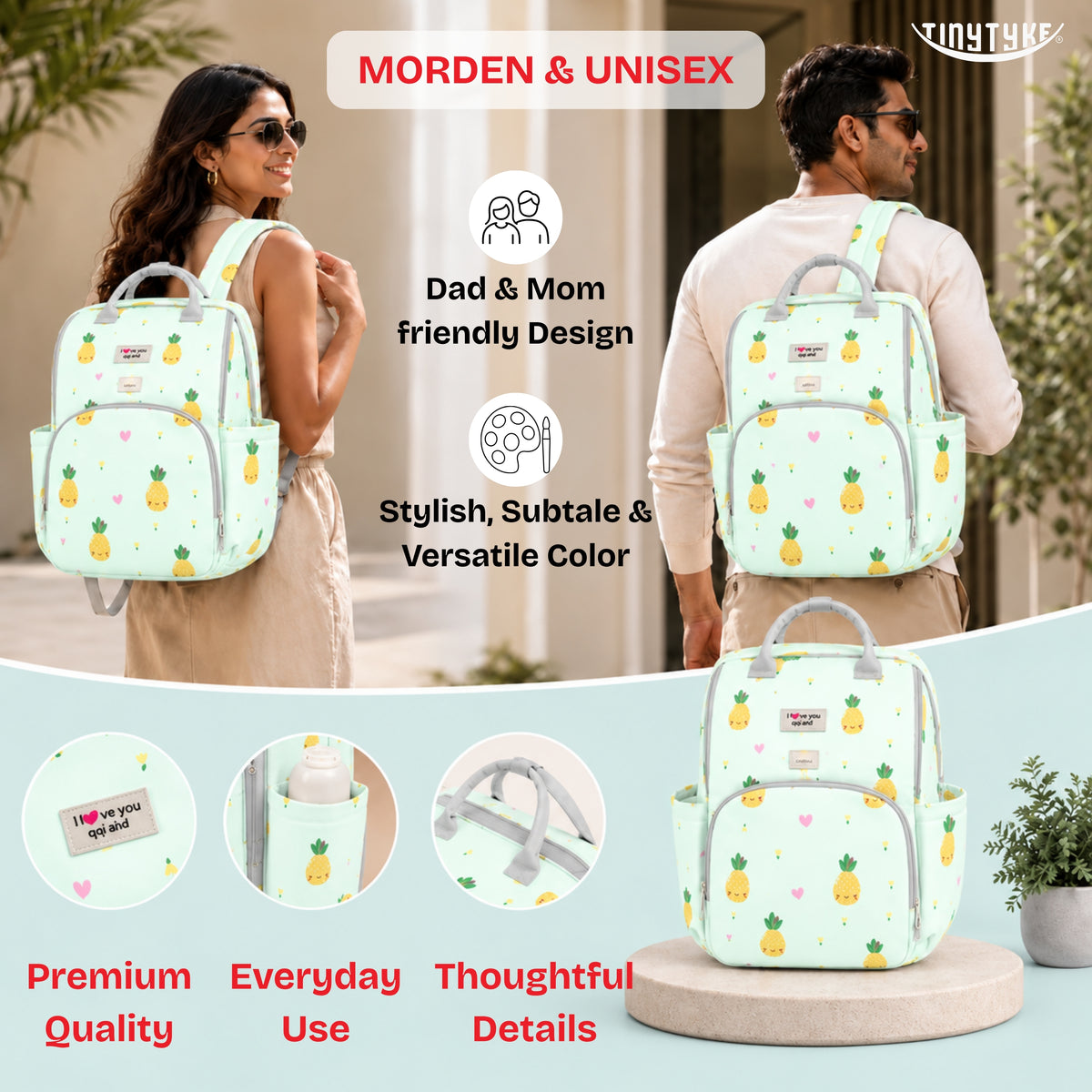 TinyTyke- Smart Organizer Baby Diaper Backpack Bag | Insulated Bottle Pockets