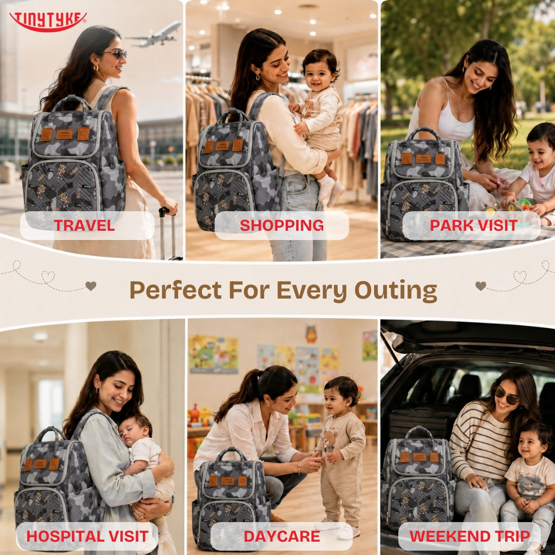 TinyTyke- Smart Organizer Baby Diaper Backpack Bag | Insulated Bottle Pockets