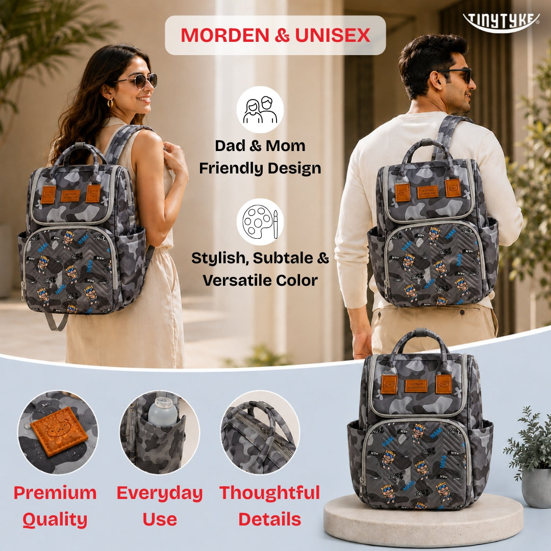 TinyTyke- Smart Organizer Baby Diaper Backpack Bag | Insulated Bottle Pockets