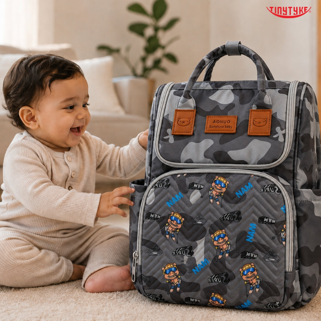 TinyTyke- Smart Organizer Baby Diaper Backpack Bag | Insulated Bottle Pockets