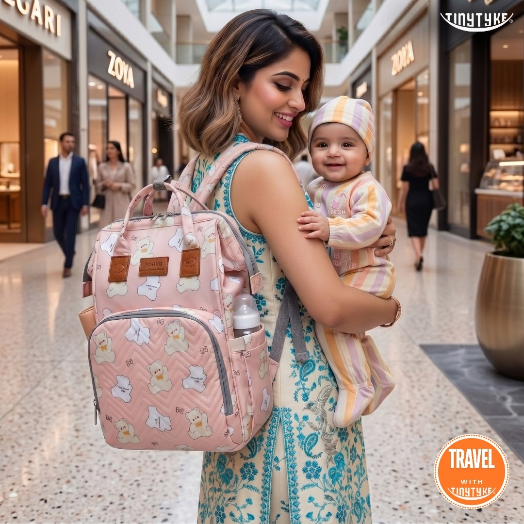 TinyTyke- Smart Organizer Baby Diaper Backpack Bag | Insulated Bottle Pockets