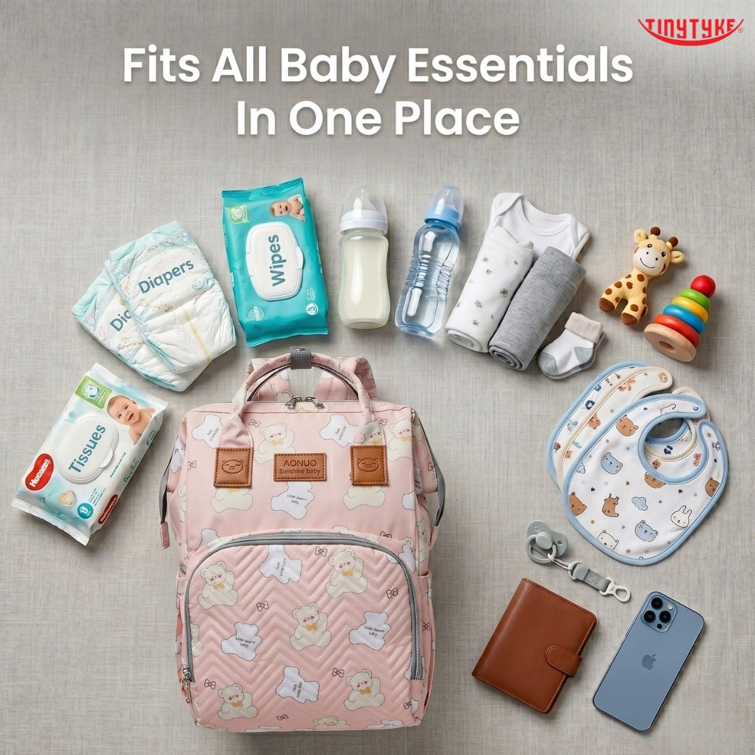 TinyTyke- Smart Organizer Baby Diaper Backpack Bag | Insulated Bottle Pockets