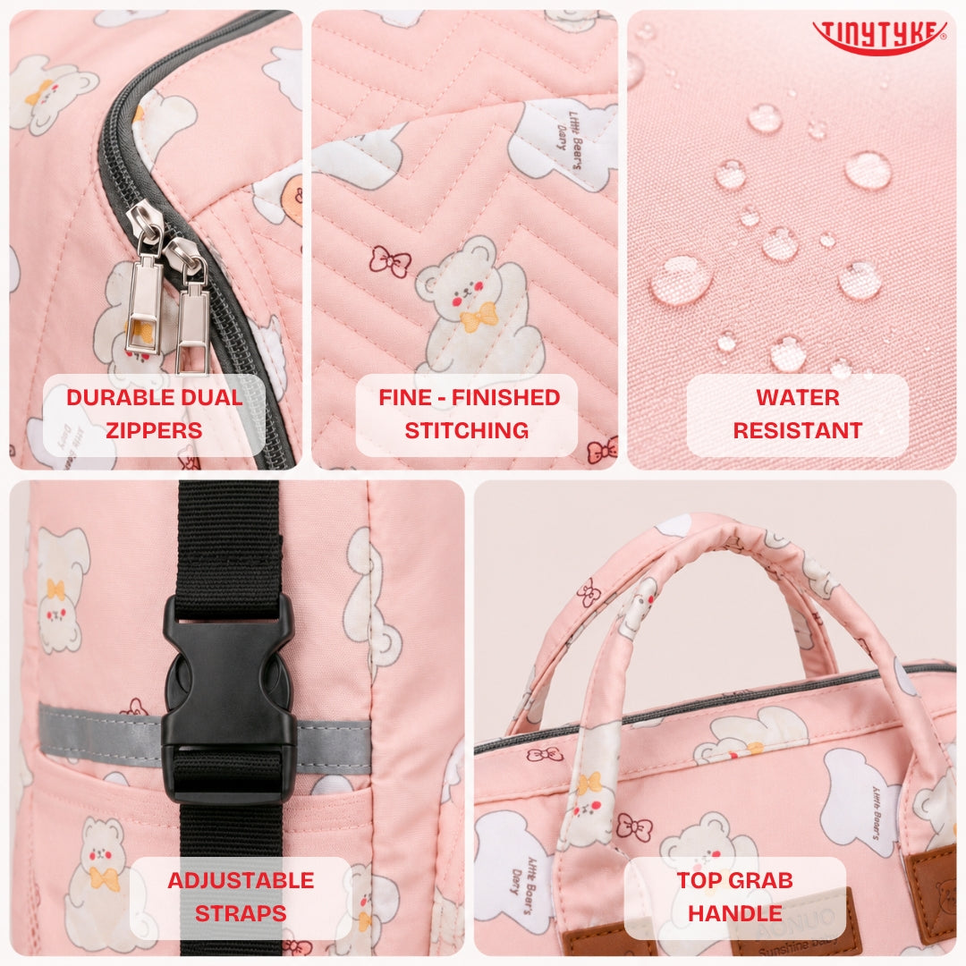 TinyTyke- Smart Organizer Baby Diaper Backpack Bag | Insulated Bottle Pockets