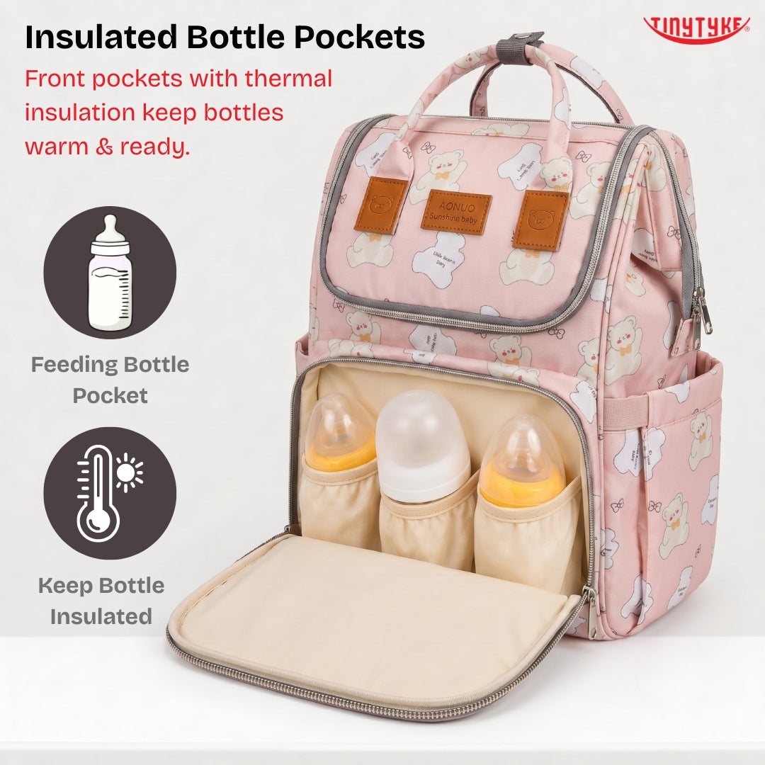TinyTyke- Smart Organizer Baby Diaper Backpack Bag | Insulated Bottle Pockets