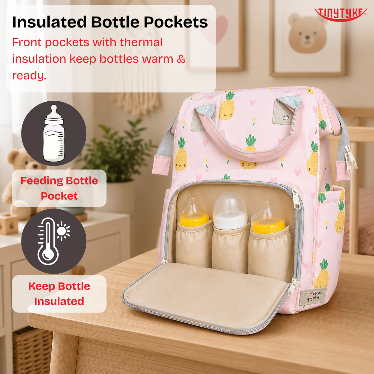 TinyTyke- Smart Organizer Baby Diaper Backpack Bag | Insulated Bottle Pockets
