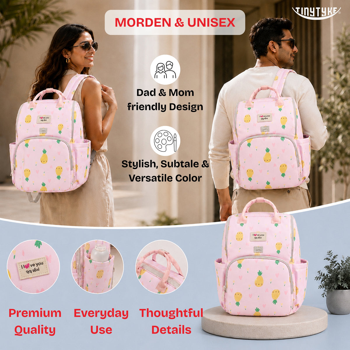 TinyTyke- Smart Organizer Baby Diaper Backpack Bag | Insulated Bottle Pockets