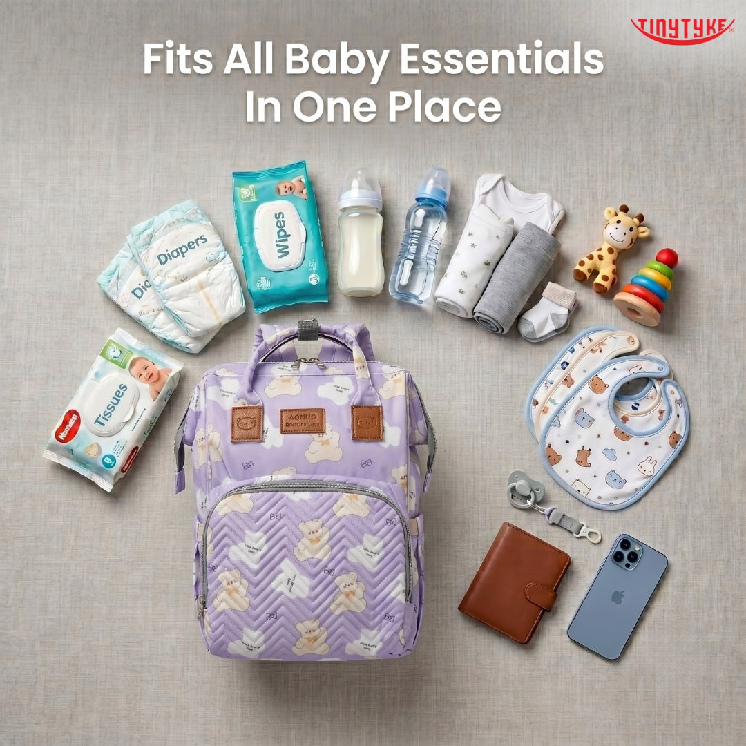TinyTyke- Smart Organizer Baby Diaper Backpack Bag | Insulated Bottle Pockets