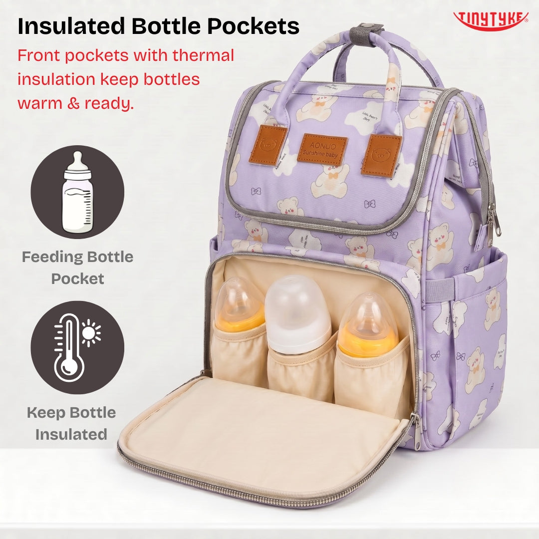 TinyTyke- Smart Organizer Baby Diaper Backpack Bag | Insulated Bottle Pockets