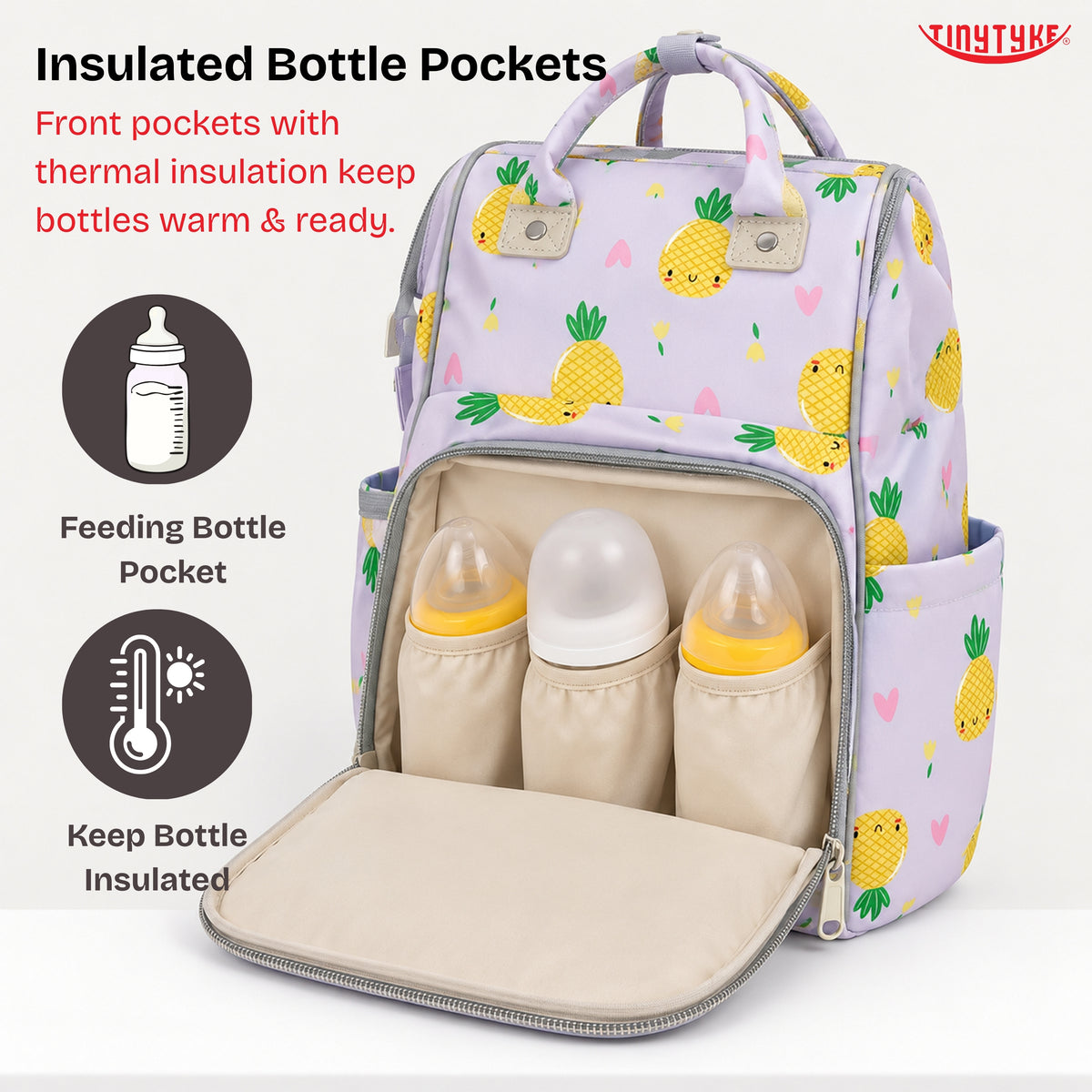 TinyTyke- Smart Organizer Baby Diaper Backpack Bag | Insulated Bottle Pockets