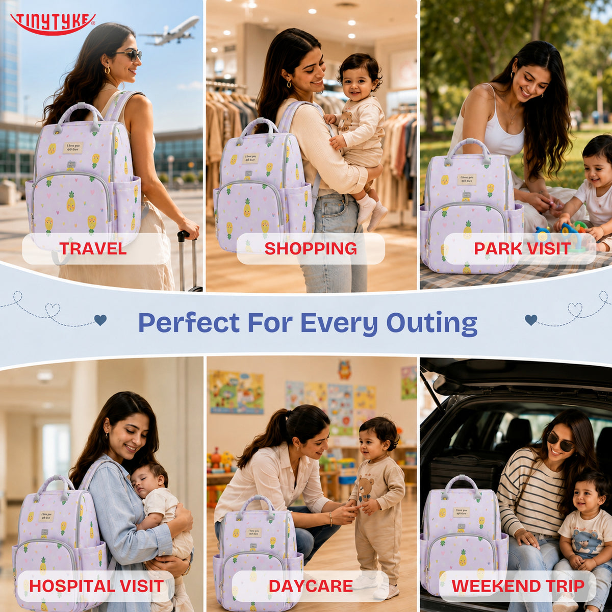 TinyTyke- Smart Organizer Baby Diaper Backpack Bag | Insulated Bottle Pockets