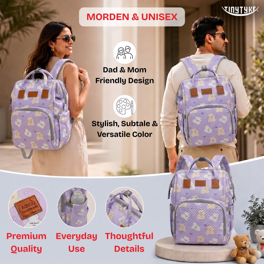 TinyTyke- Smart Organizer Baby Diaper Backpack Bag | Insulated Bottle Pockets