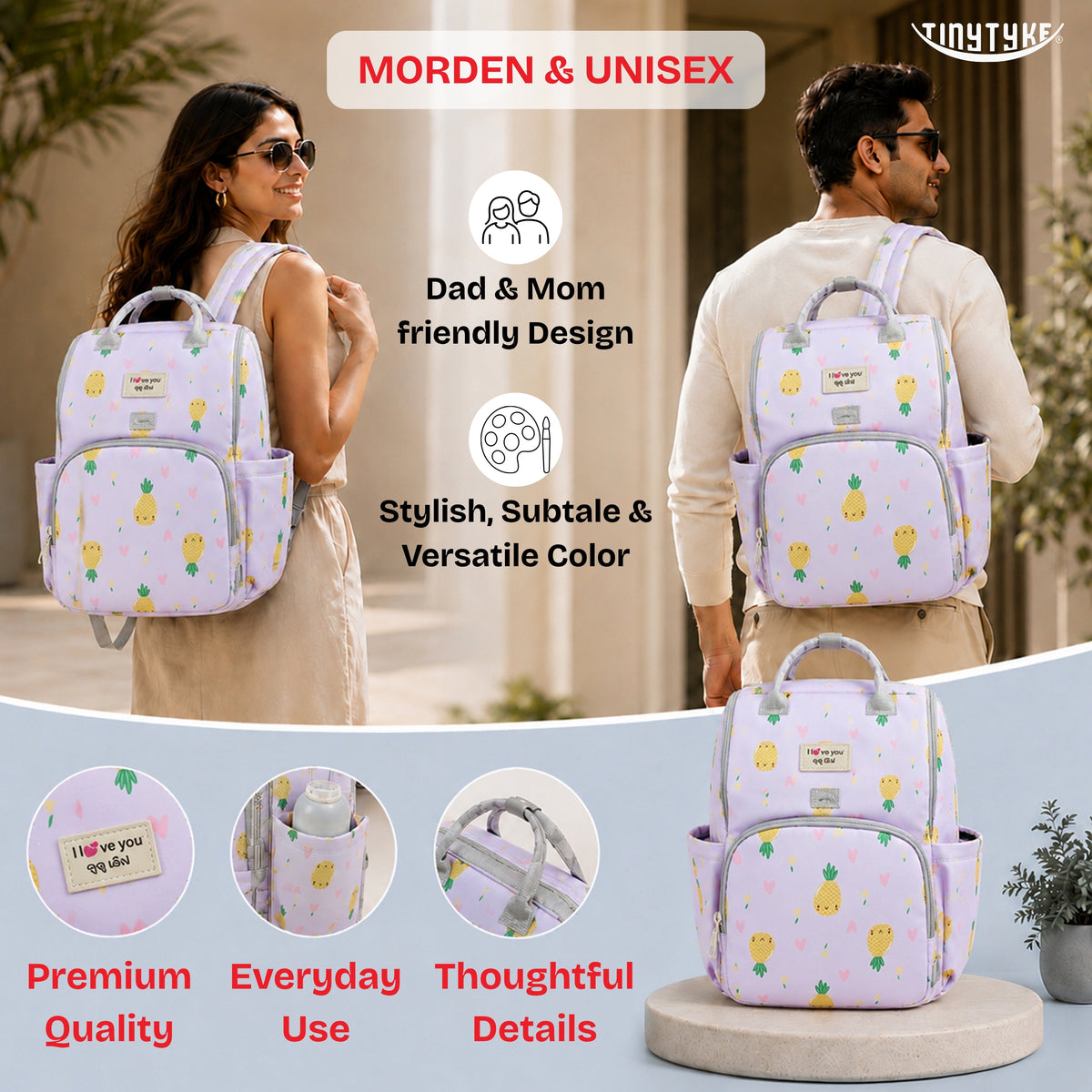 TinyTyke- Smart Organizer Baby Diaper Backpack Bag | Insulated Bottle Pockets