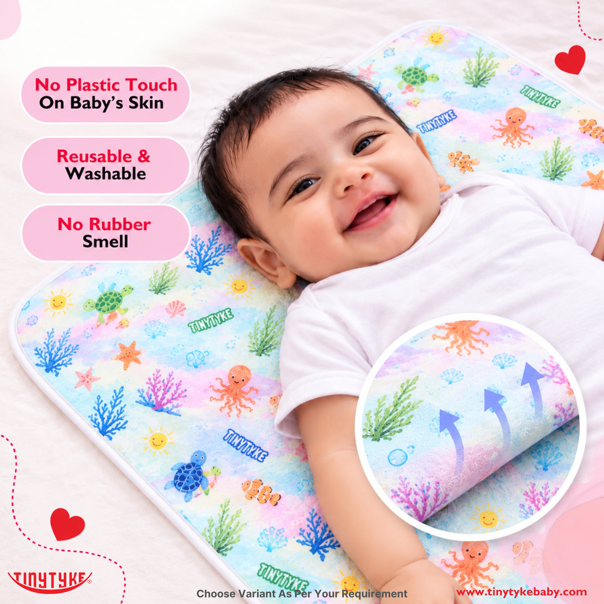 TinyTyke- Ultra-Soft Baby Dry Sheet | Waterproof & Breathable Mattress Protector (Small, Medium & Large Size)