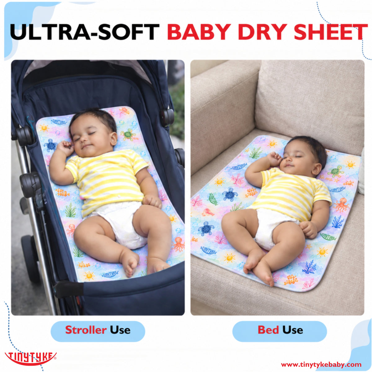TinyTyke- Ultra-Soft Baby Dry Sheet | Waterproof & Breathable Mattress Protector (Small, Medium & Large Size)