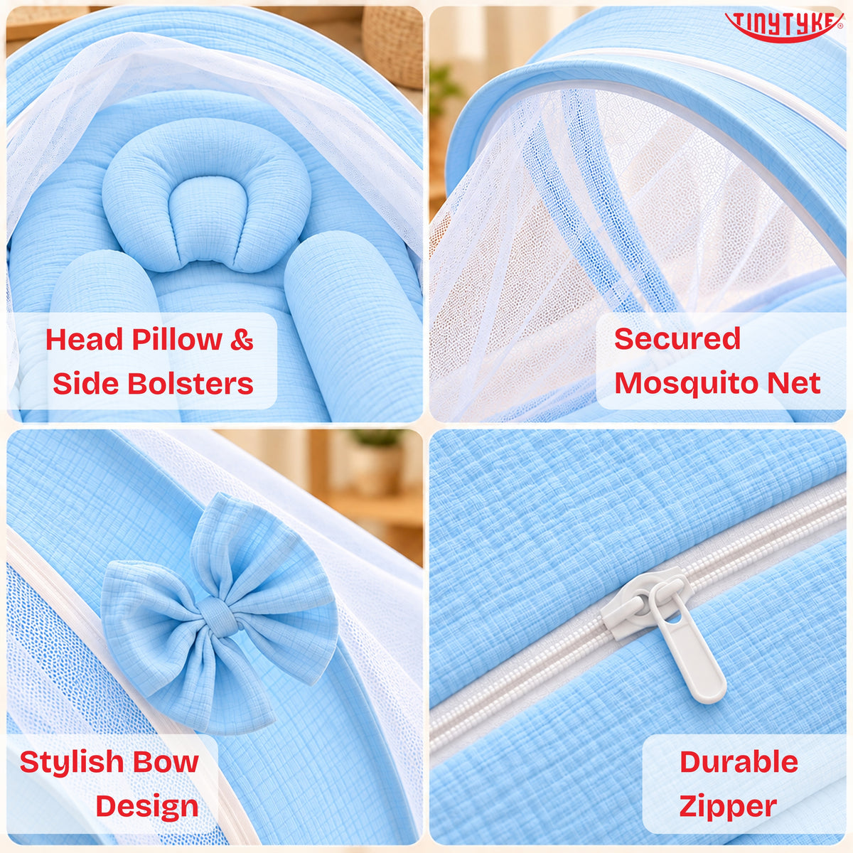 TinyTyke- Premium Crinkled Muslin Baby Mosquito Net Bed