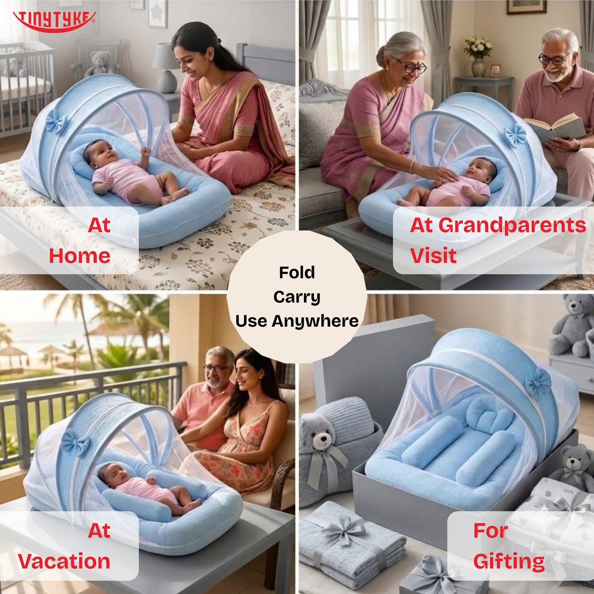 TinyTyke- Premium Crinkled Muslin Baby Mosquito Net Bed