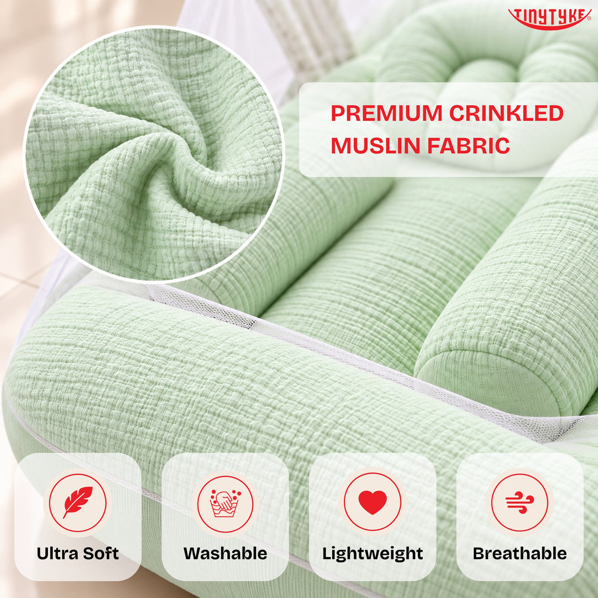 TinyTyke- Premium Crinkled Muslin Baby Mosquito Net Bed