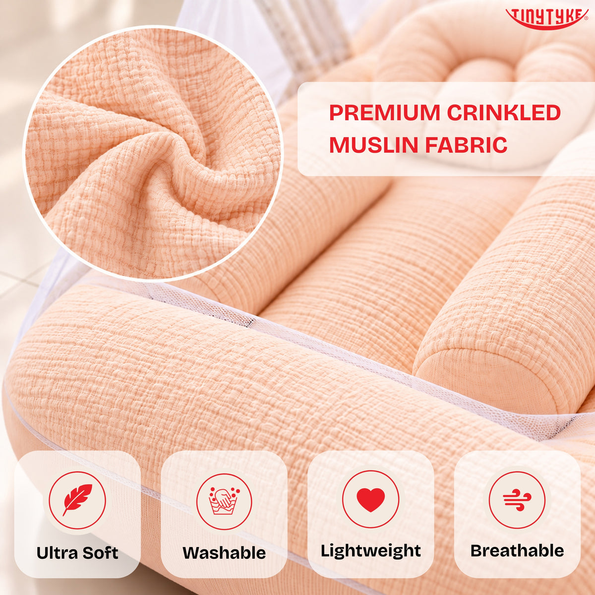 TinyTyke- Premium Crinkled Muslin Baby Mosquito Net Bed
