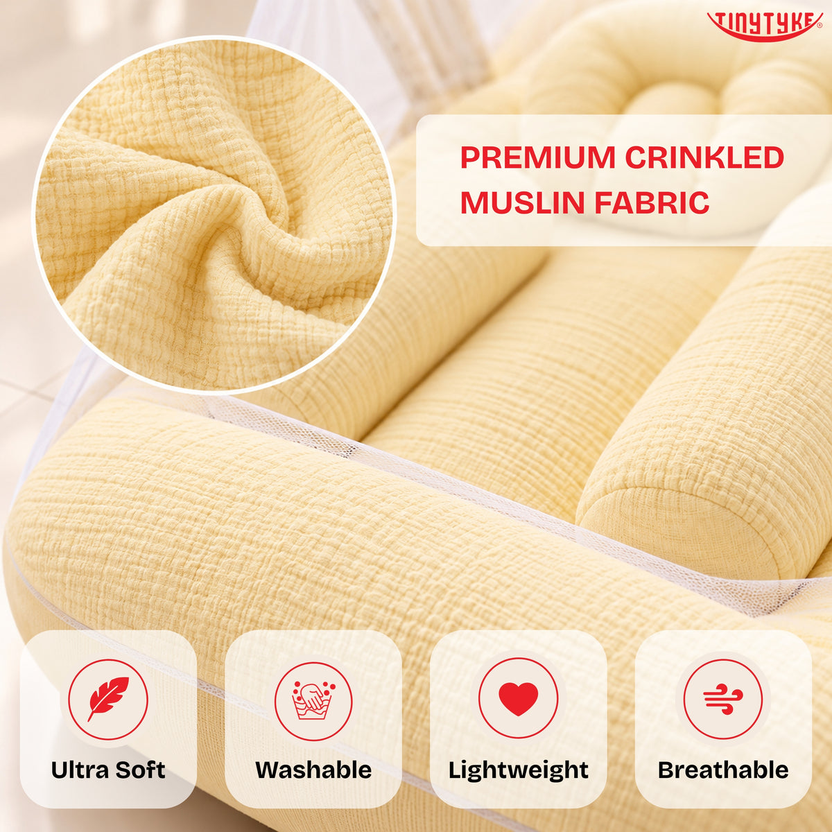 TinyTyke- Premium Crinkled Muslin Baby Mosquito Net Bed