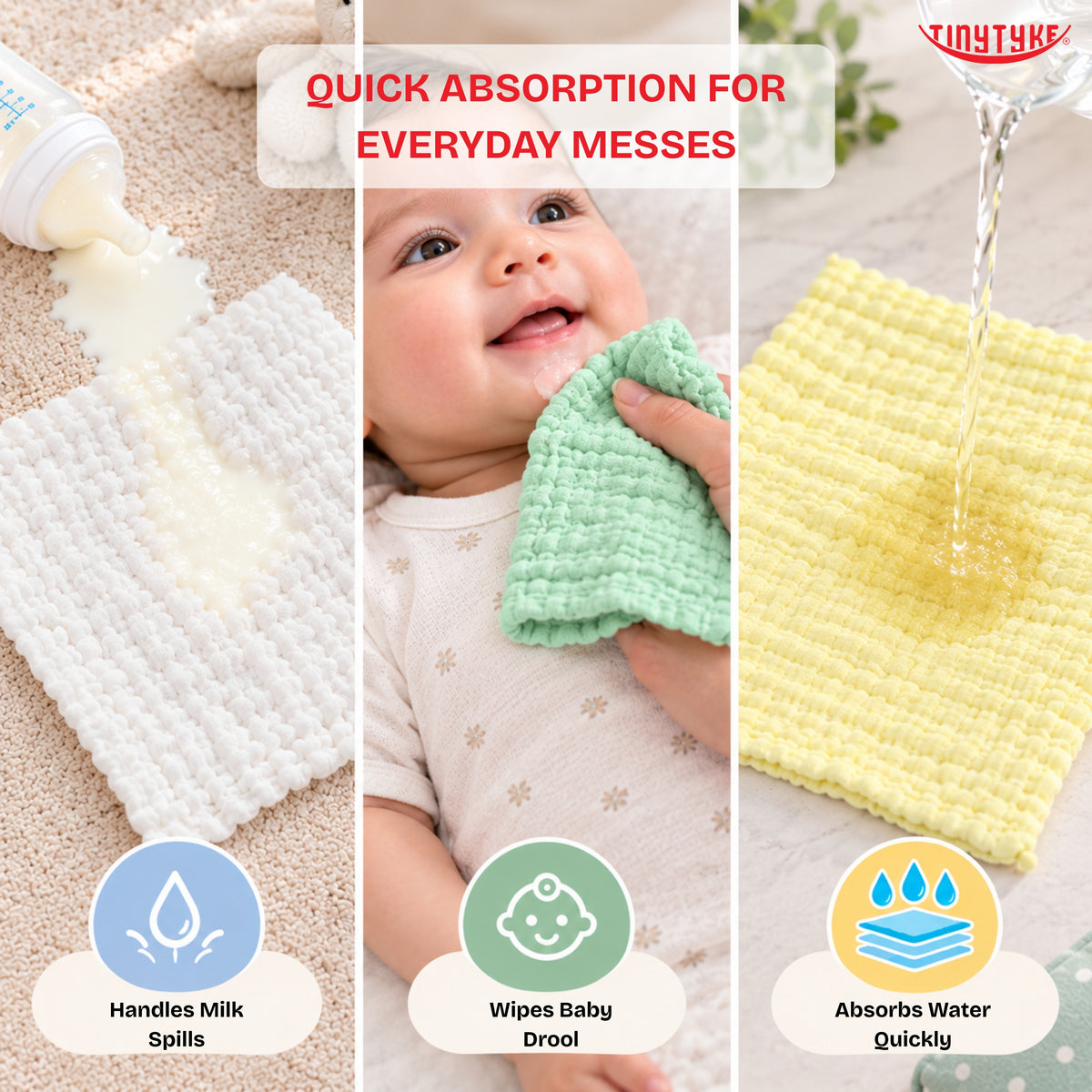 TinyTyke- Muslin Square Baby Napkin Combo Pack