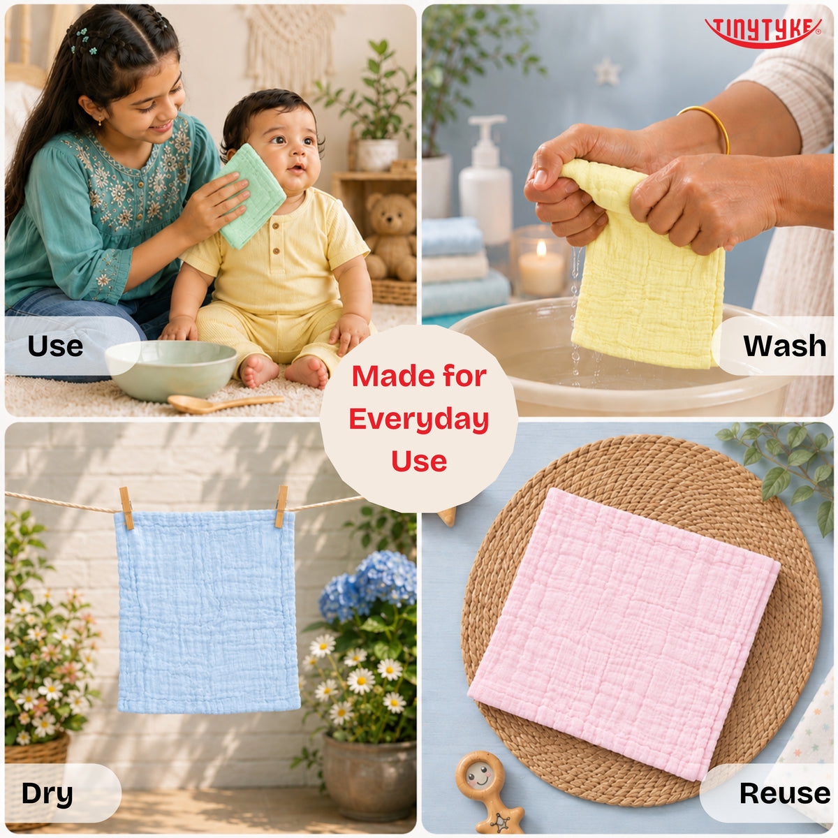 TinyTyke- Muslin Square Baby Napkin Combo Pack