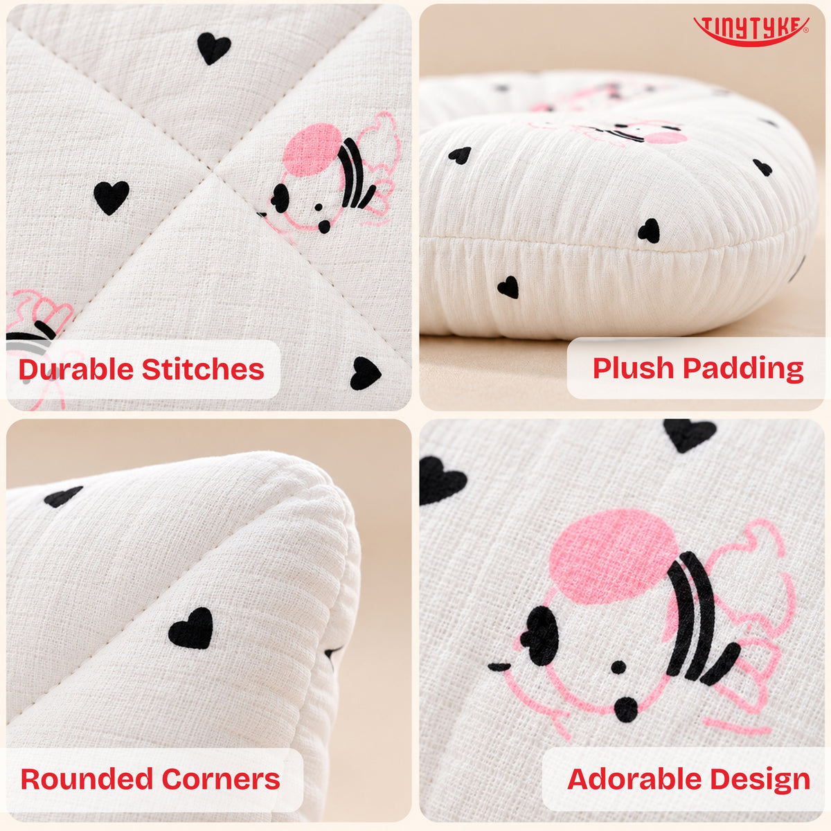 TinyTyke- Premium Muslin Baby Pillow Set with 2 Side Bolster Pillows & Head Support Pillow
